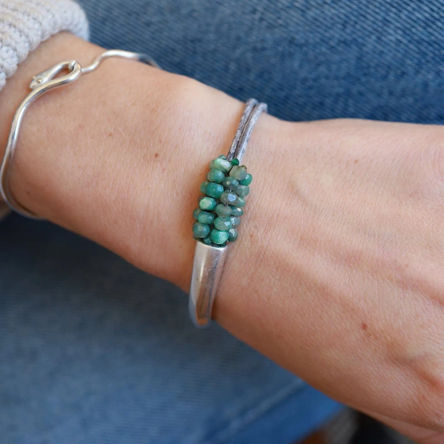 Hand Stitched Medium Coated Green Moonstone Bracelet