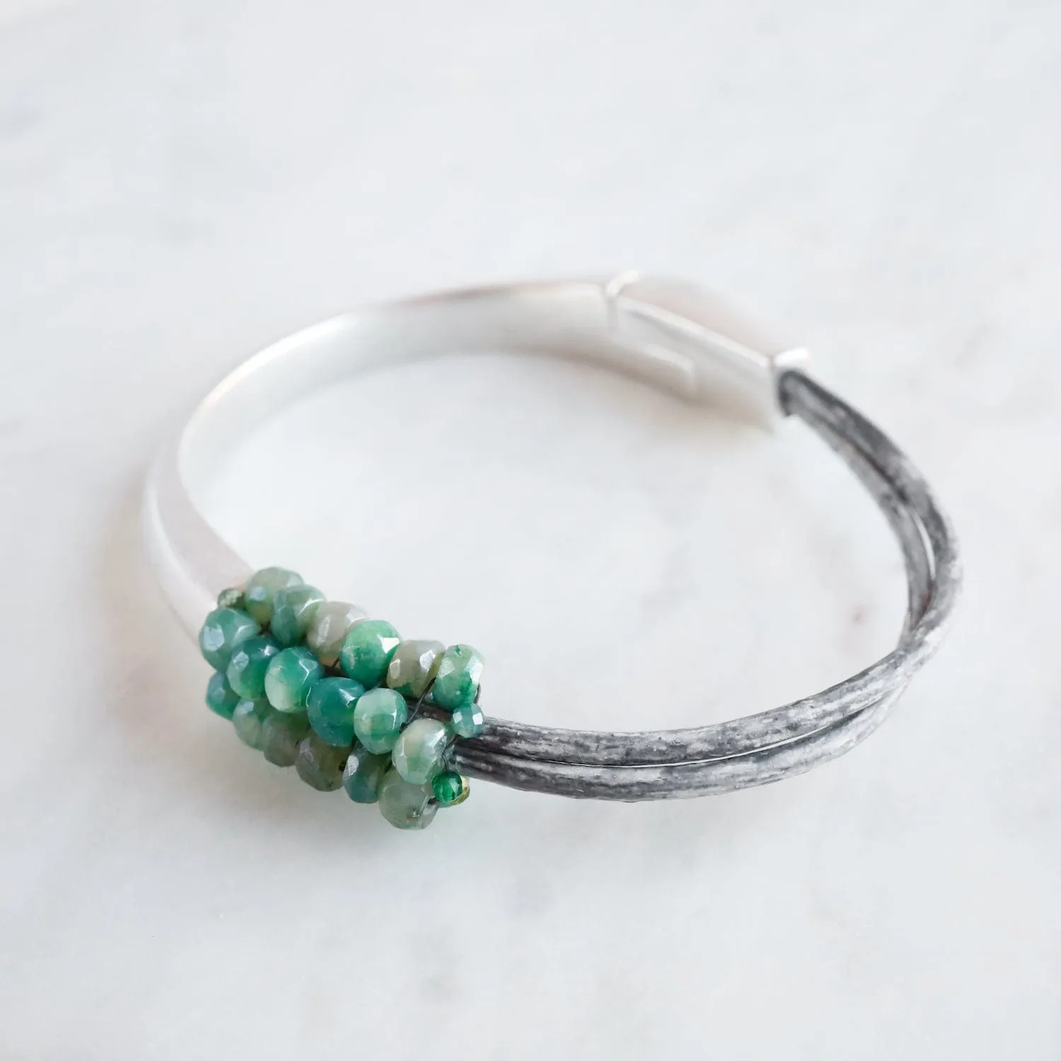 Hand Stitched Medium Coated Green Moonstone Bracelet