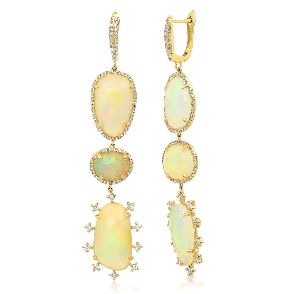 INCANDESCENT DIAMOND EARRING, GOLD, OPAL