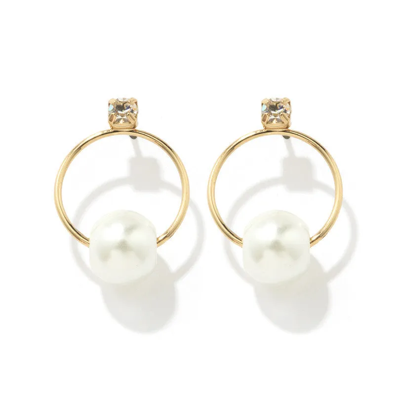 Japanese And Korean Gold-plated Retro Style Geometric Pearl Earrings