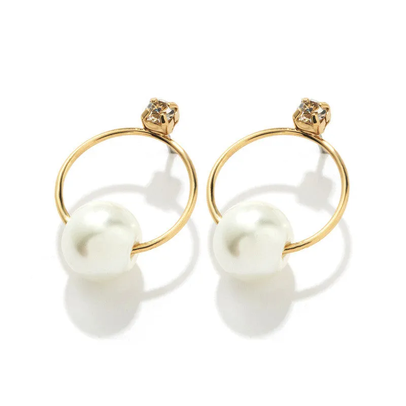 Japanese And Korean Gold-plated Retro Style Geometric Pearl Earrings