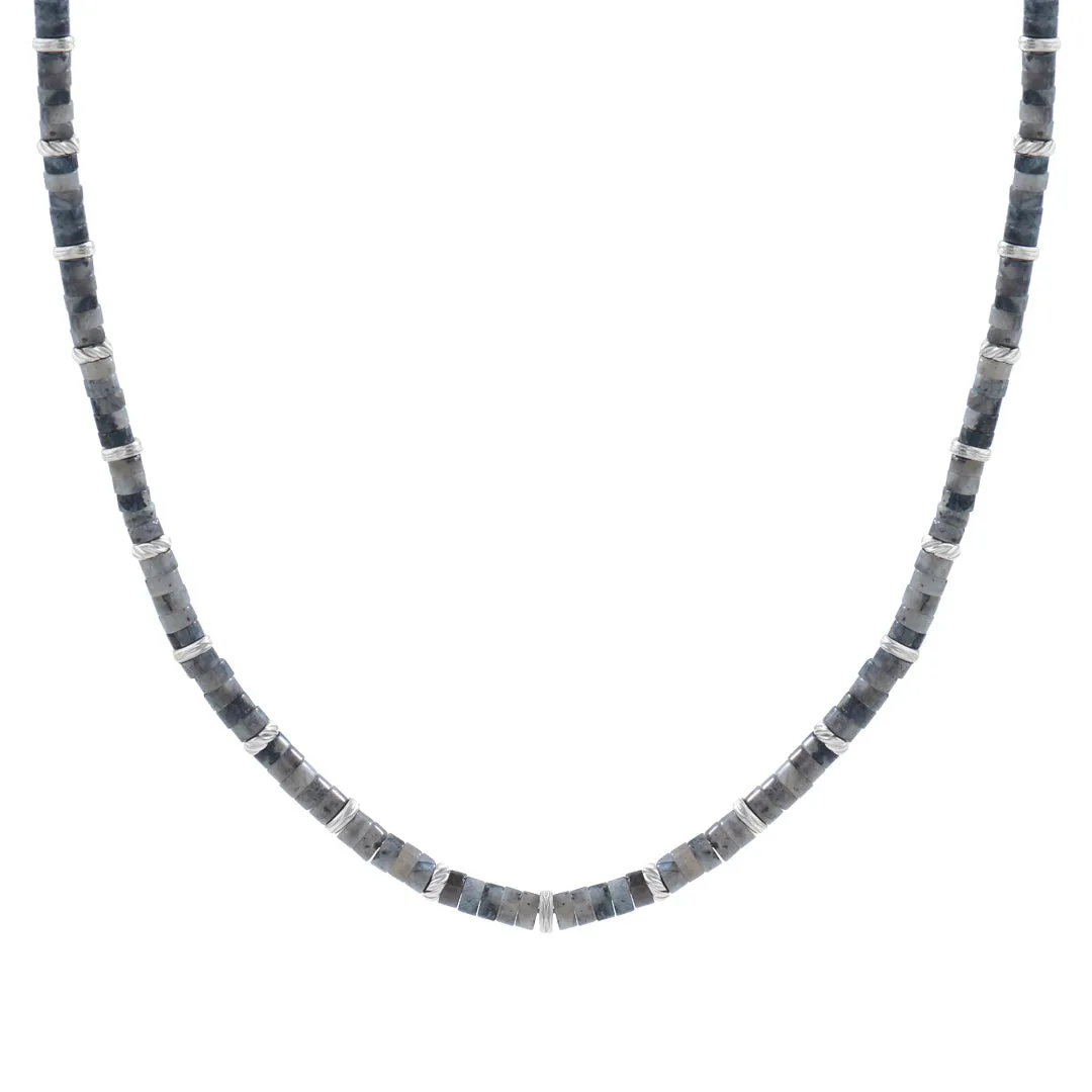 Jasper Heishi Beaded Necklace - Solid Silver