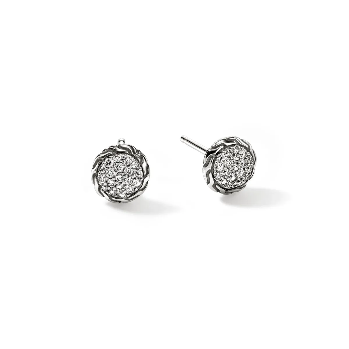 John Hardy Essentials Silver 7mm Pave Diamond Stud Earrings