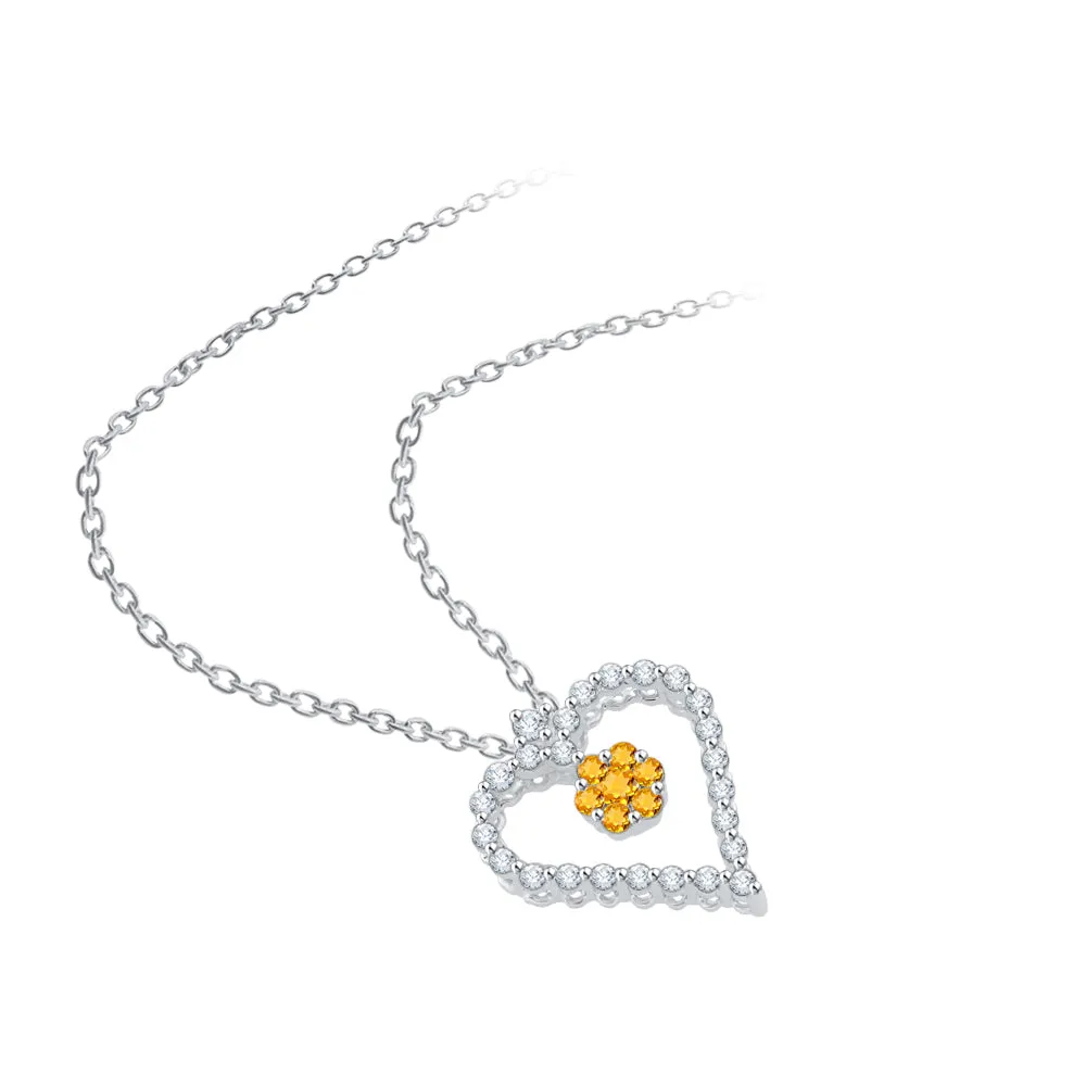 KATARINA 3/8 cttw Gemstone and Diamond Heart Pendant Necklace