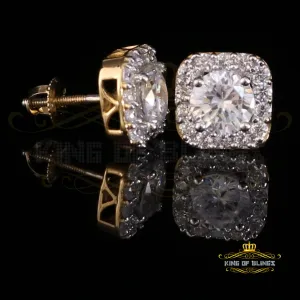 King of Bling's 3.8ct Cubic Zirconia 925 Yellow Silver Women's & Men's Hip Hop Square Earrings