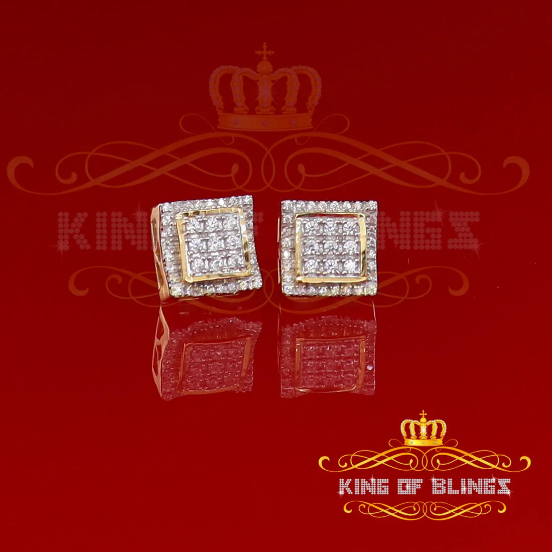 King of Bling's 925 Silver Yellow Elegant Square Screw Back 0.99ct Cubic Zirconia Women Earrings