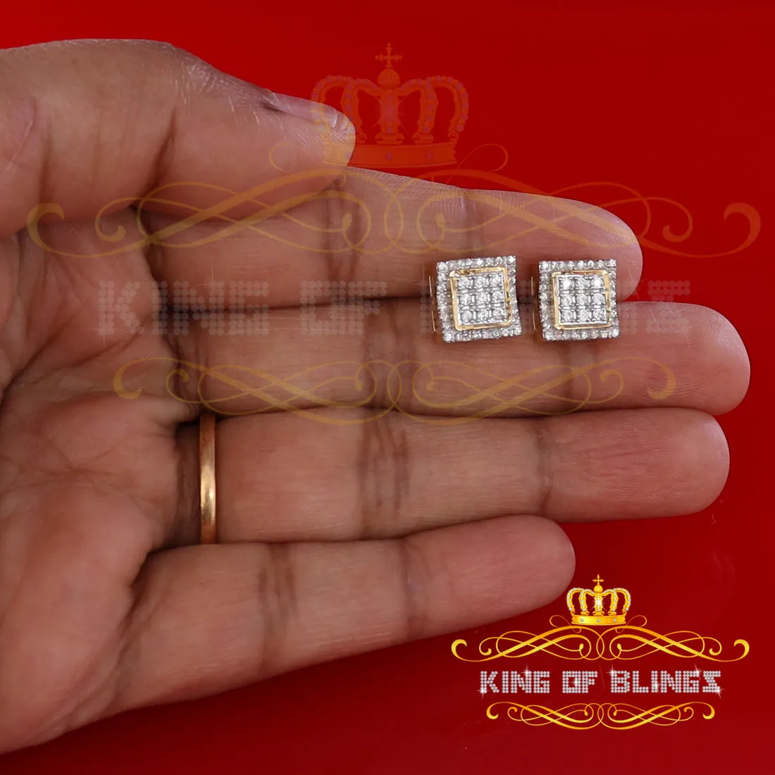 King of Bling's 925 Silver Yellow Elegant Square Screw Back 0.99ct Cubic Zirconia Women Earrings