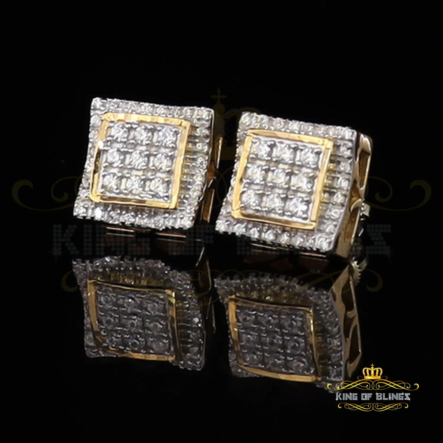 King of Bling's 925 Silver Yellow Elegant Square Screw Back 0.99ct Cubic Zirconia Women Earrings