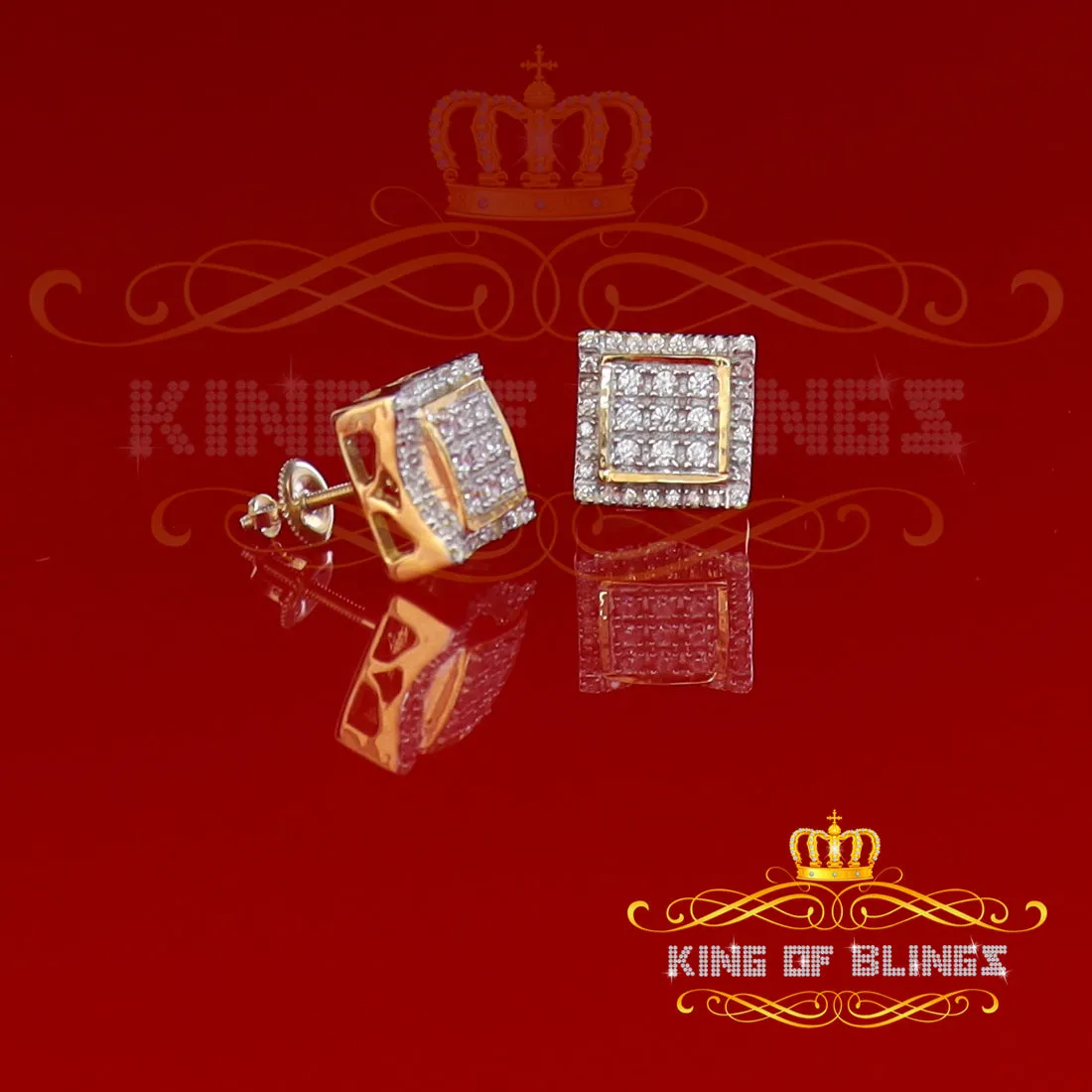 King of Bling's 925 Silver Yellow Elegant Square Screw Back 0.99ct Cubic Zirconia Women Earrings