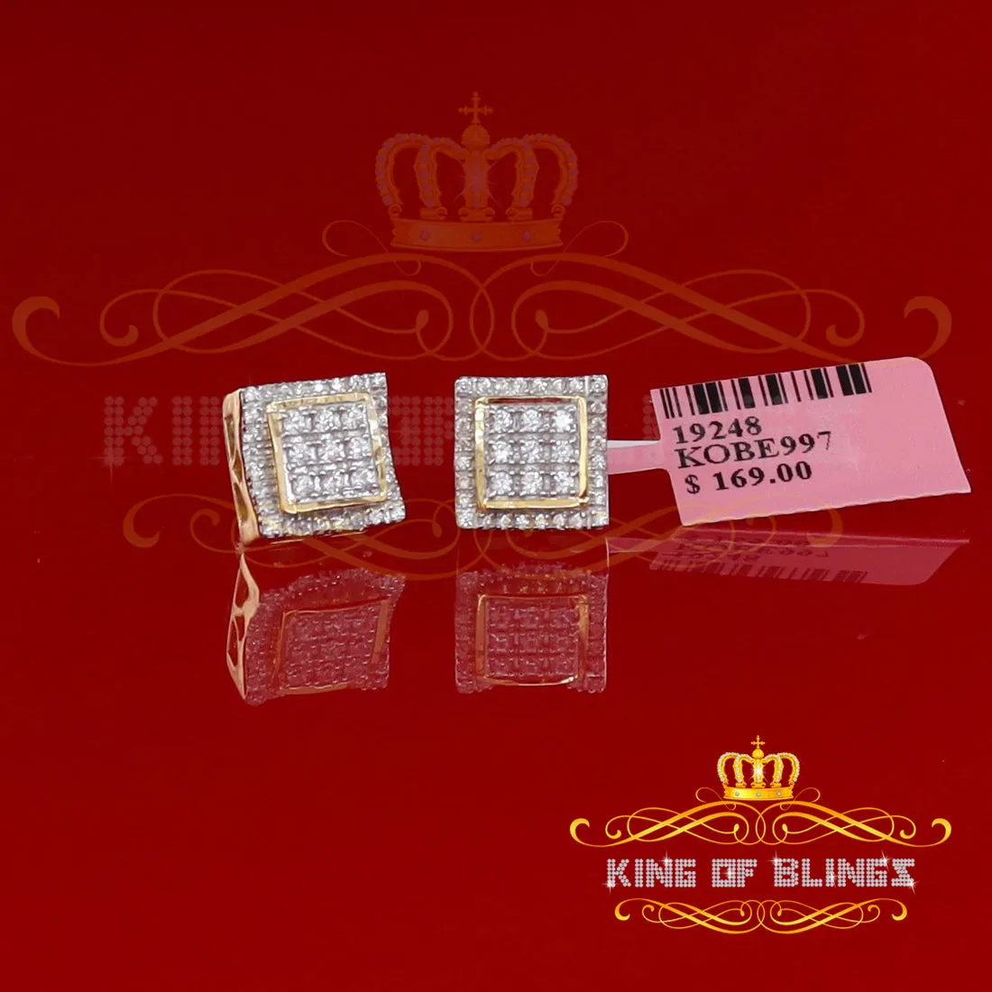 King of Bling's 925 Silver Yellow Elegant Square Screw Back 0.99ct Cubic Zirconia Women Earrings