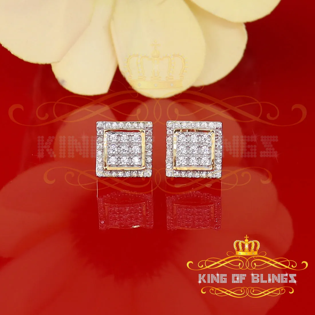 King of Bling's 925 Silver Yellow Elegant Square Screw Back 0.99ct Cubic Zirconia Women Earrings