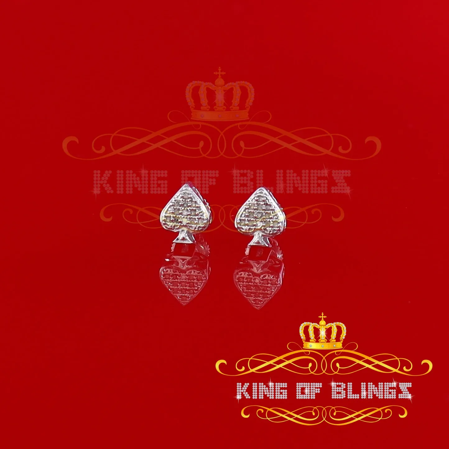 King Of Bling's 925 Sterling Silver White 0.05ct Diamond For Women's & Men's Stud Heart Earrings