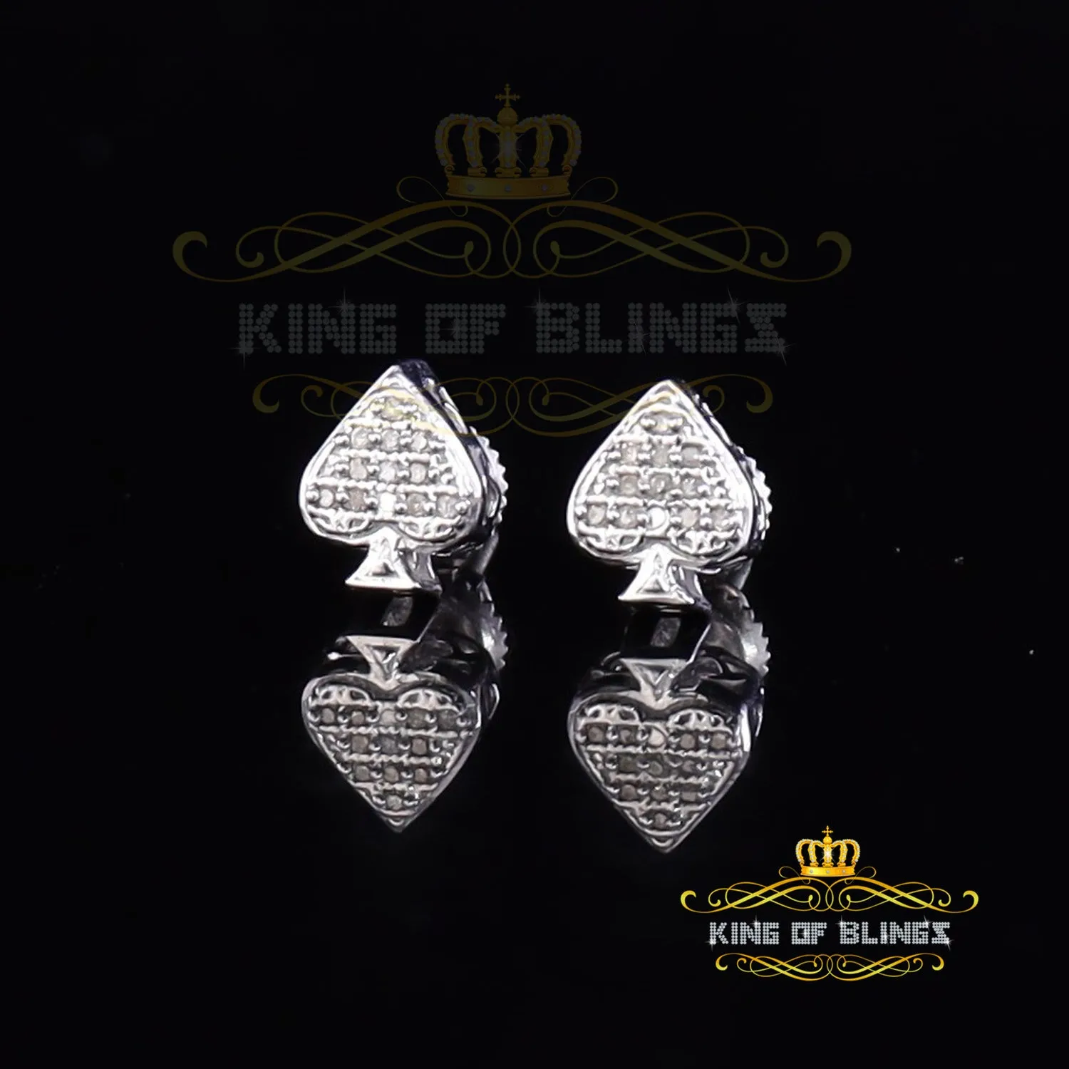 King Of Bling's 925 Sterling Silver White 0.05ct Diamond For Women's & Men's Stud Heart Earrings