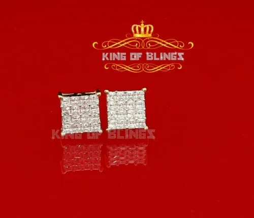 King of Bling's 925 Yellow Silver 2.88ct Cubic Zirconia Women's & Men's Hip Hop Square Earrings