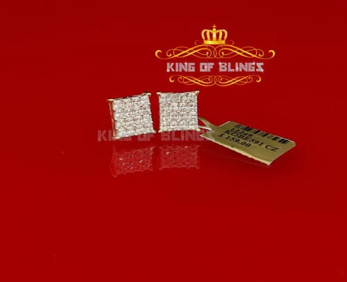 King of Bling's 925 Yellow Silver 2.88ct Cubic Zirconia Women's & Men's Hip Hop Square Earrings