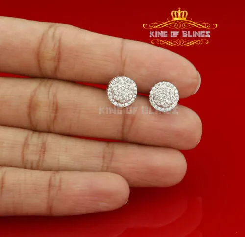 King of Blings- Aretes Para Hombre 925 White Silver Women's & Men Cubic Zirconia Round Earring