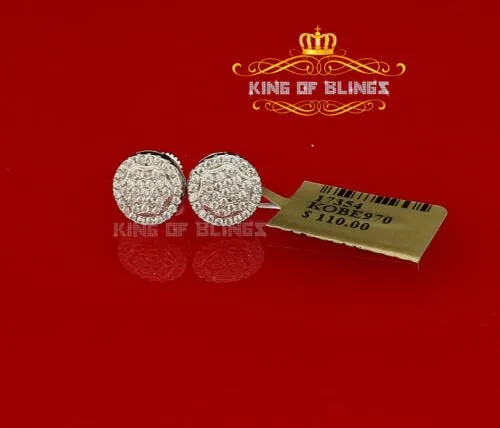 King of Blings- Aretes Para Hombre 925 White Silver Women's & Men Cubic Zirconia Round Earring