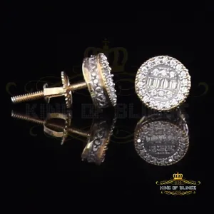 King of Bling's Aretes Para Hombre 925 Yellow Silver 0.54ct Cubic Zirconia Round Women's Earring