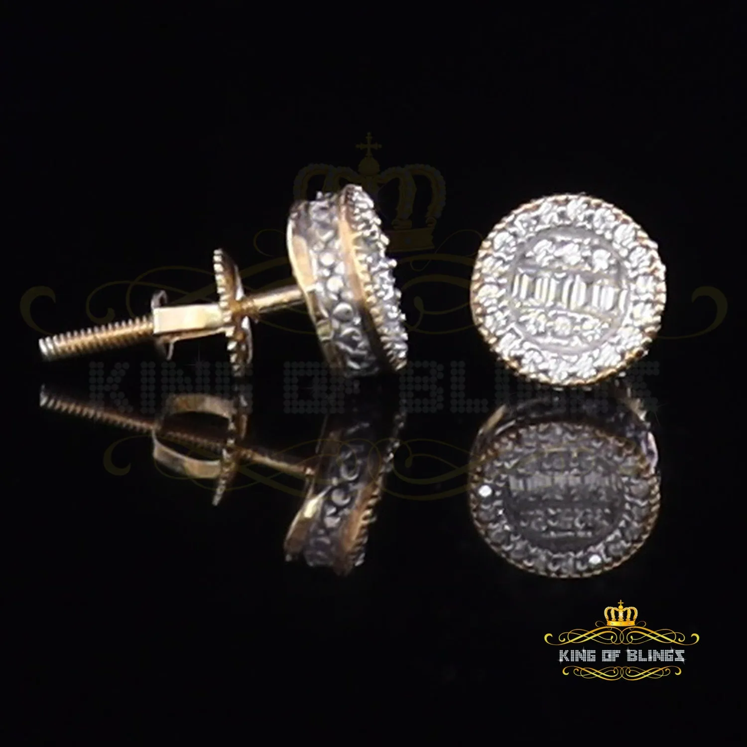 King of Bling's Aretes Para Hombre 925 Yellow Silver 0.54ct Cubic Zirconia Round Women's Earring