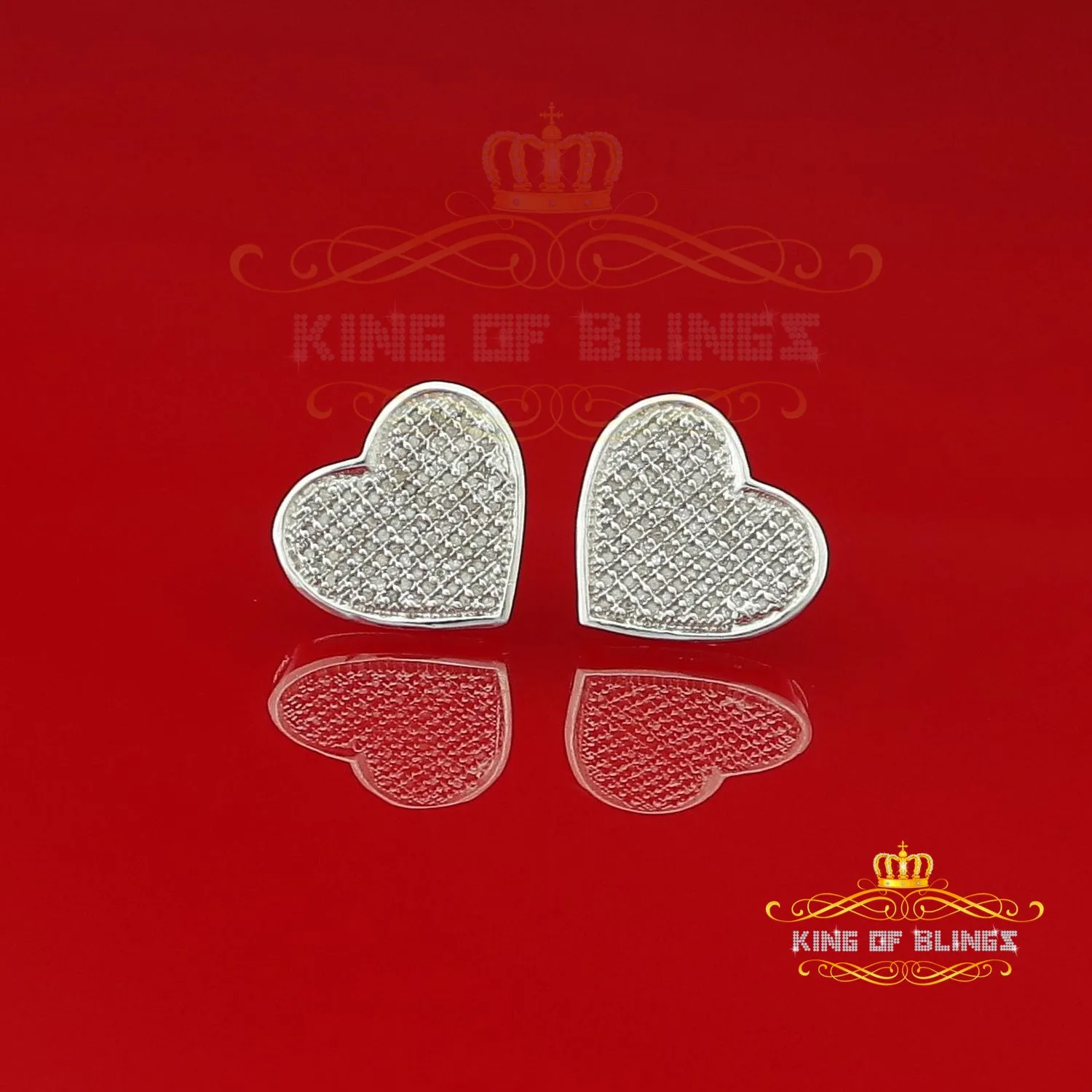 King Of Bling's Aretes Para Hombre Heart 925 White Silver 0.66ct Diamond Women's /Men's Earrings