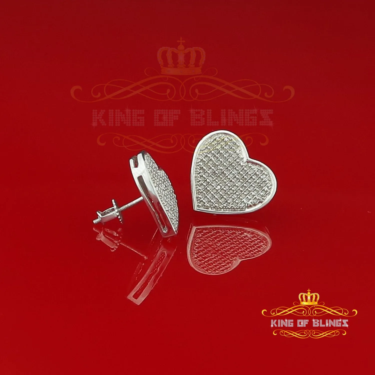 King Of Bling's Aretes Para Hombre Heart 925 White Silver 0.66ct Diamond Women's /Men's Earrings