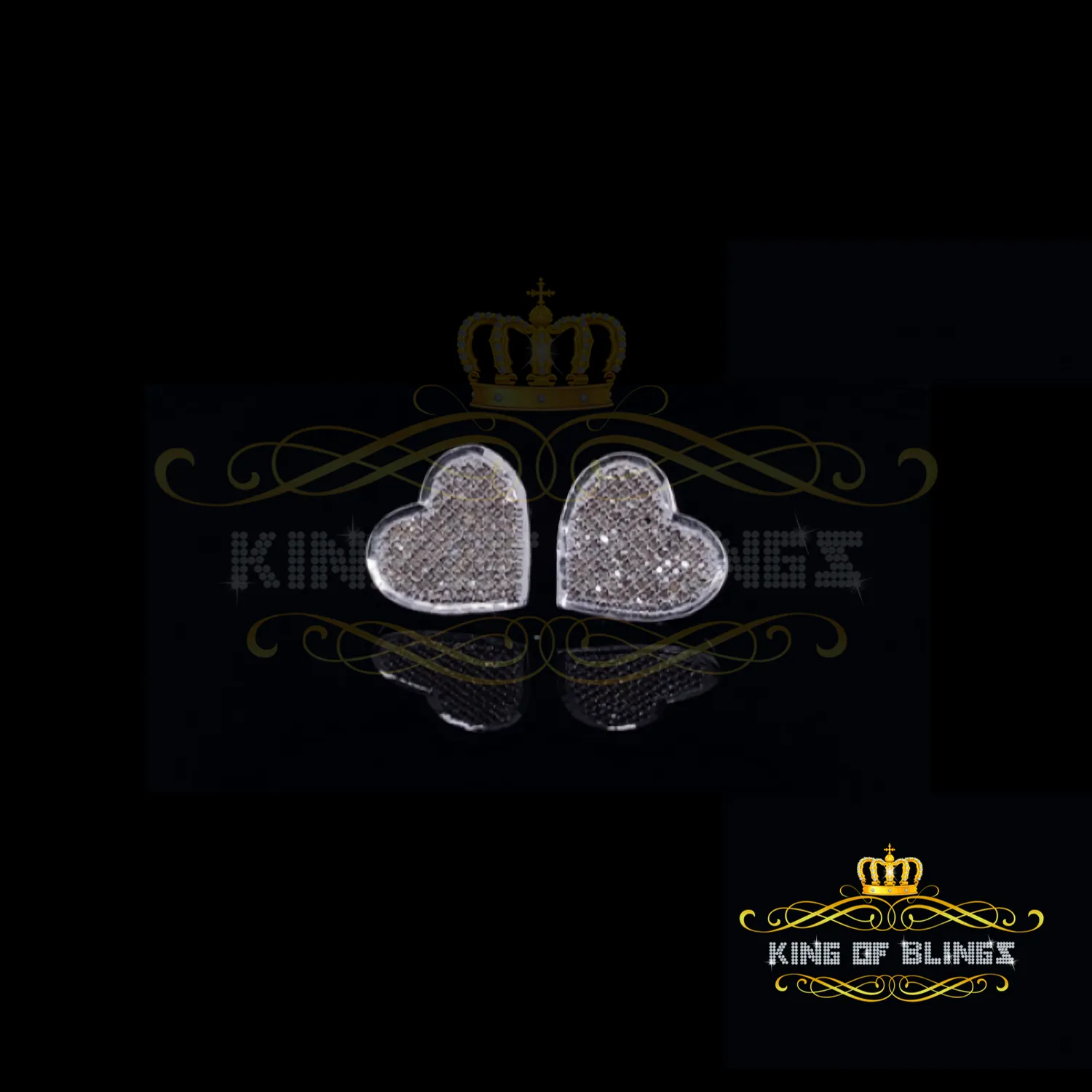 King Of Bling's Aretes Para Hombre Heart 925 White Silver 0.66ct Diamond Women's /Men's Earrings