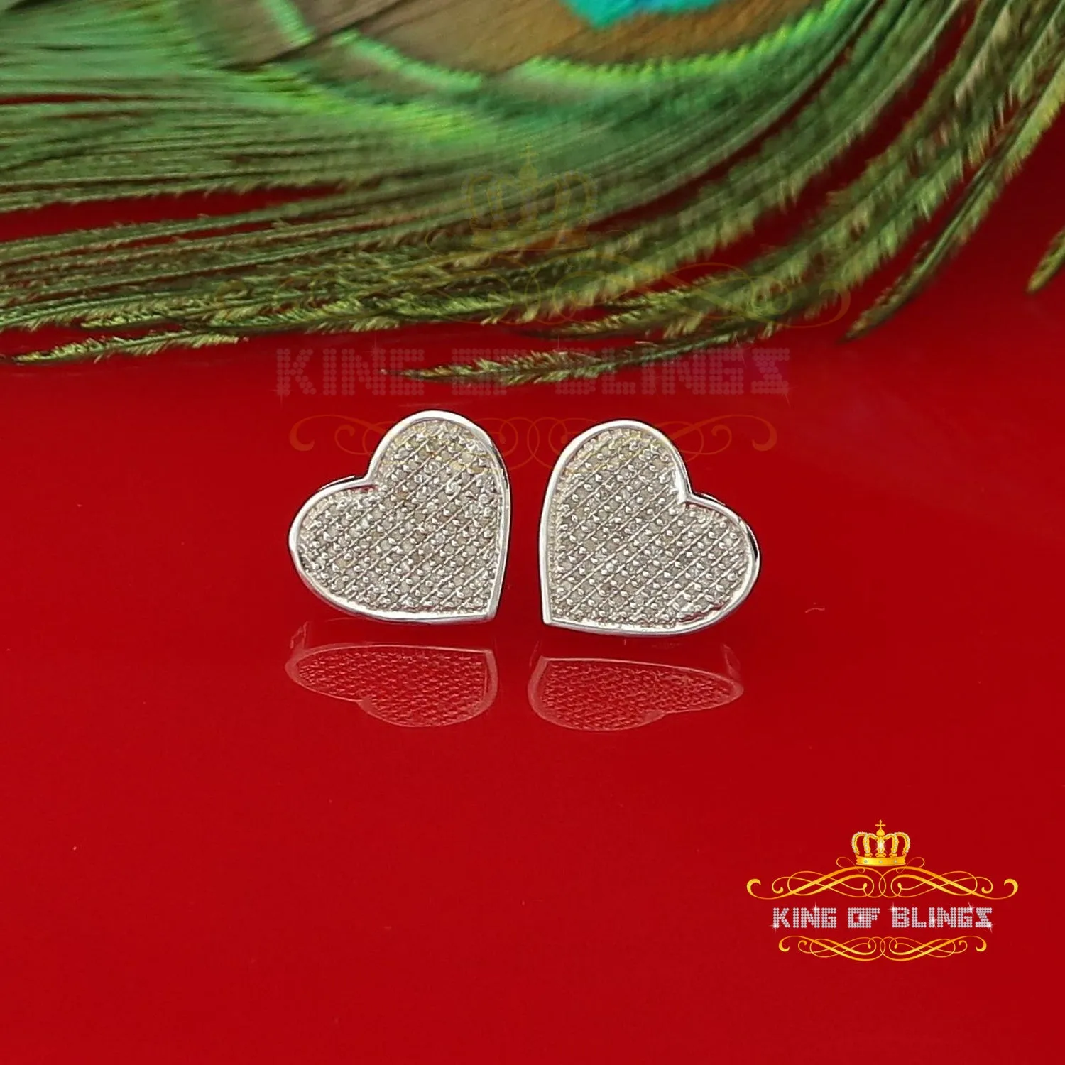 King Of Bling's Aretes Para Hombre Heart 925 White Silver 0.66ct Diamond Women's /Men's Earrings