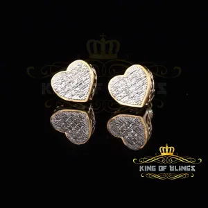 King of Blings-Aretes Para Hombre Heart 925 Yellow Silver 0.10ct Diamond Women's /Men's Earring