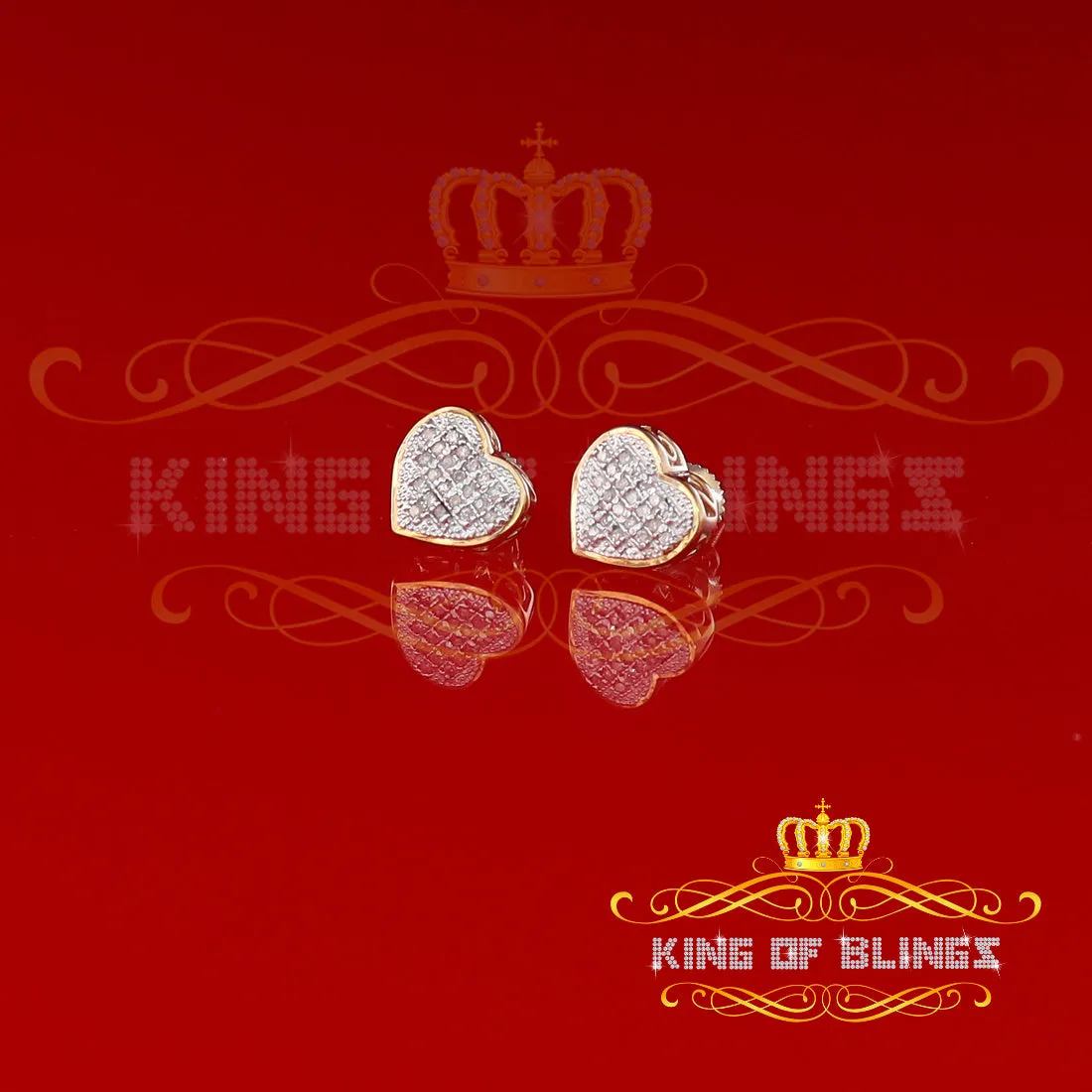 King of Blings-Aretes Para Hombre Heart 925 Yellow Silver 0.10ct Diamond Women's /Men's Earring