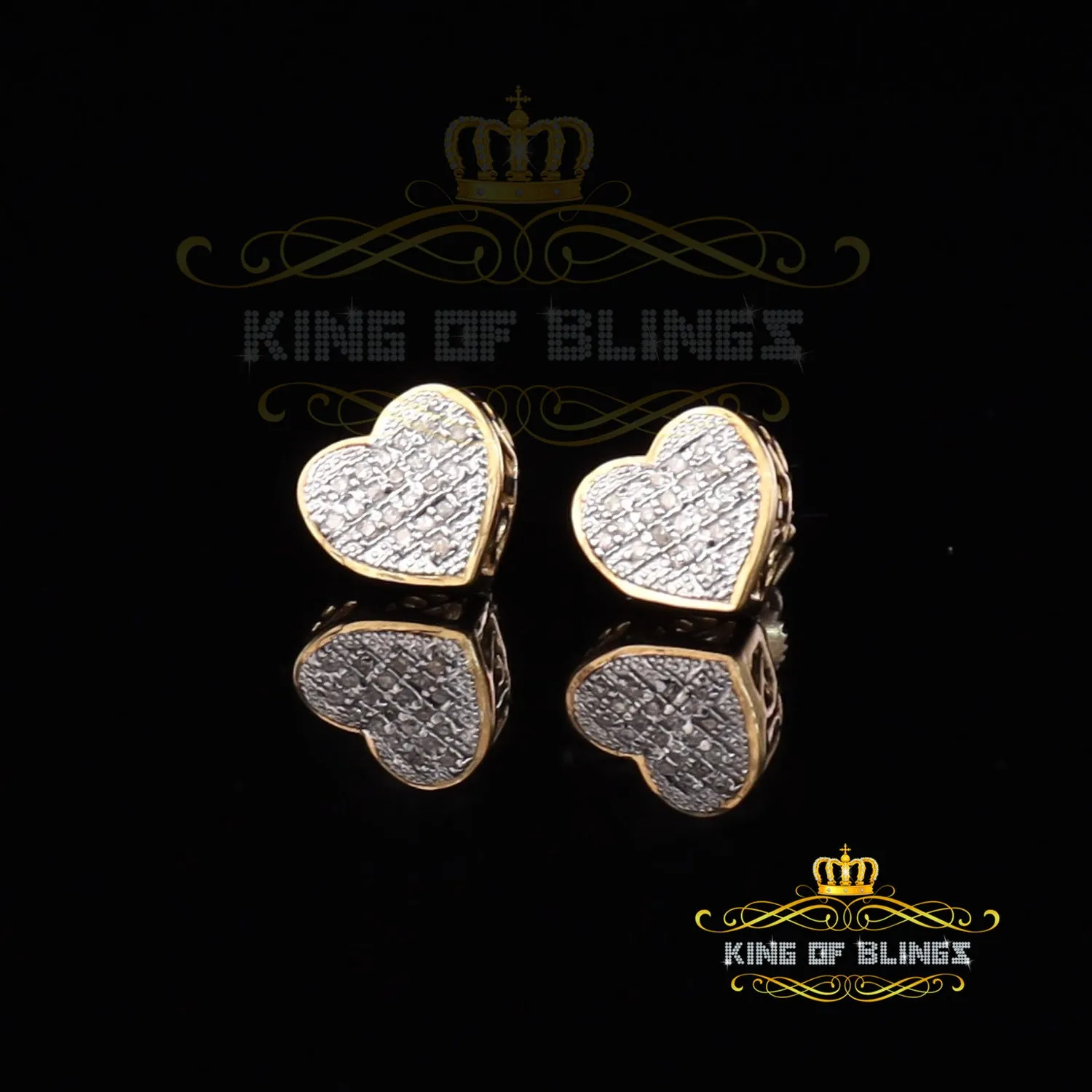 King of Blings-Aretes Para Hombre Heart 925 Yellow Silver 0.10ct Diamond Women's /Men's Earring