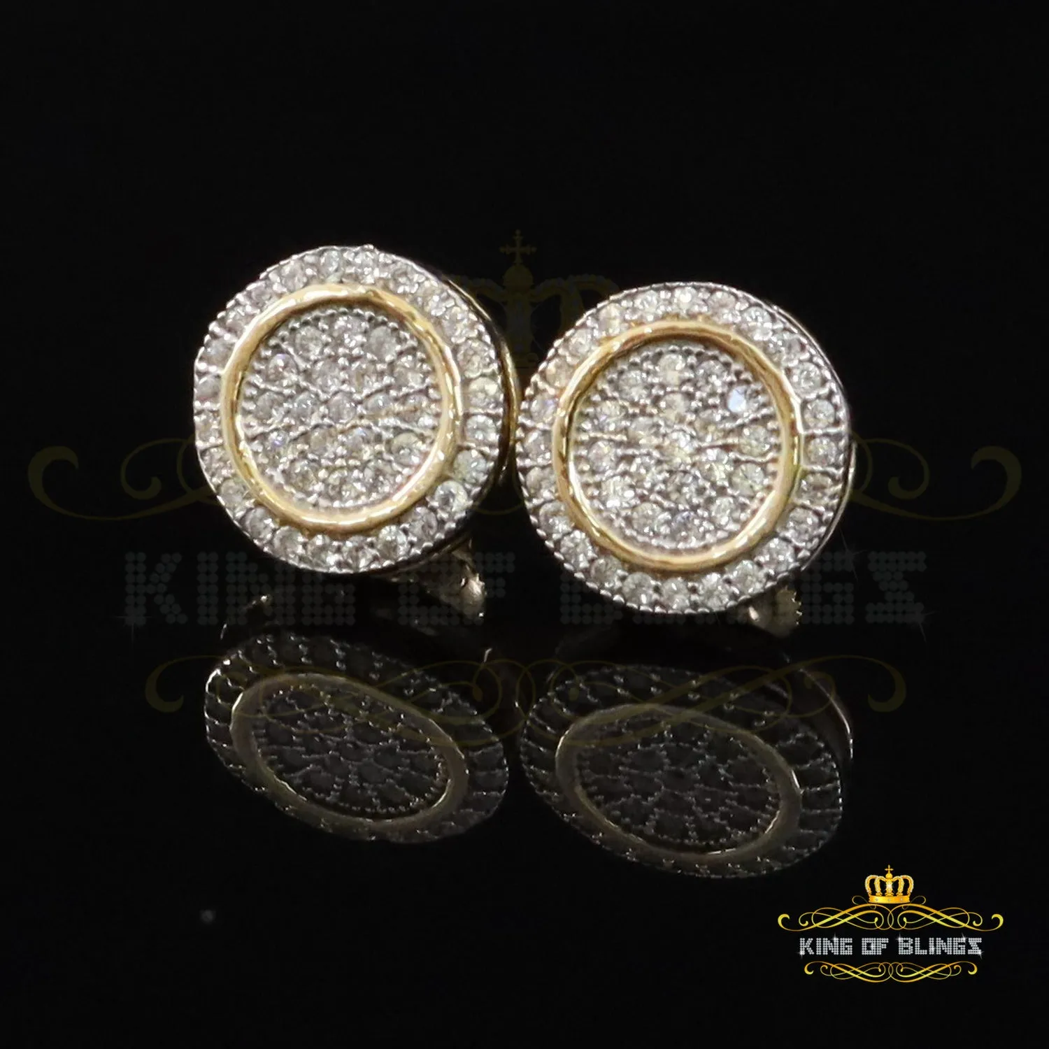 King of Bling's Elegant Yellow 925 Silver Screw Back 0.69ct Cubic Zirconia Round Women Earrings