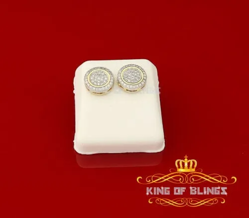 King of Bling's Elegant Yellow 925 Silver Screw Back 0.69ct Cubic Zirconia Round Women Earrings