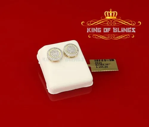 King of Bling's Elegant Yellow 925 Silver Screw Back 0.69ct Cubic Zirconia Round Women Earrings