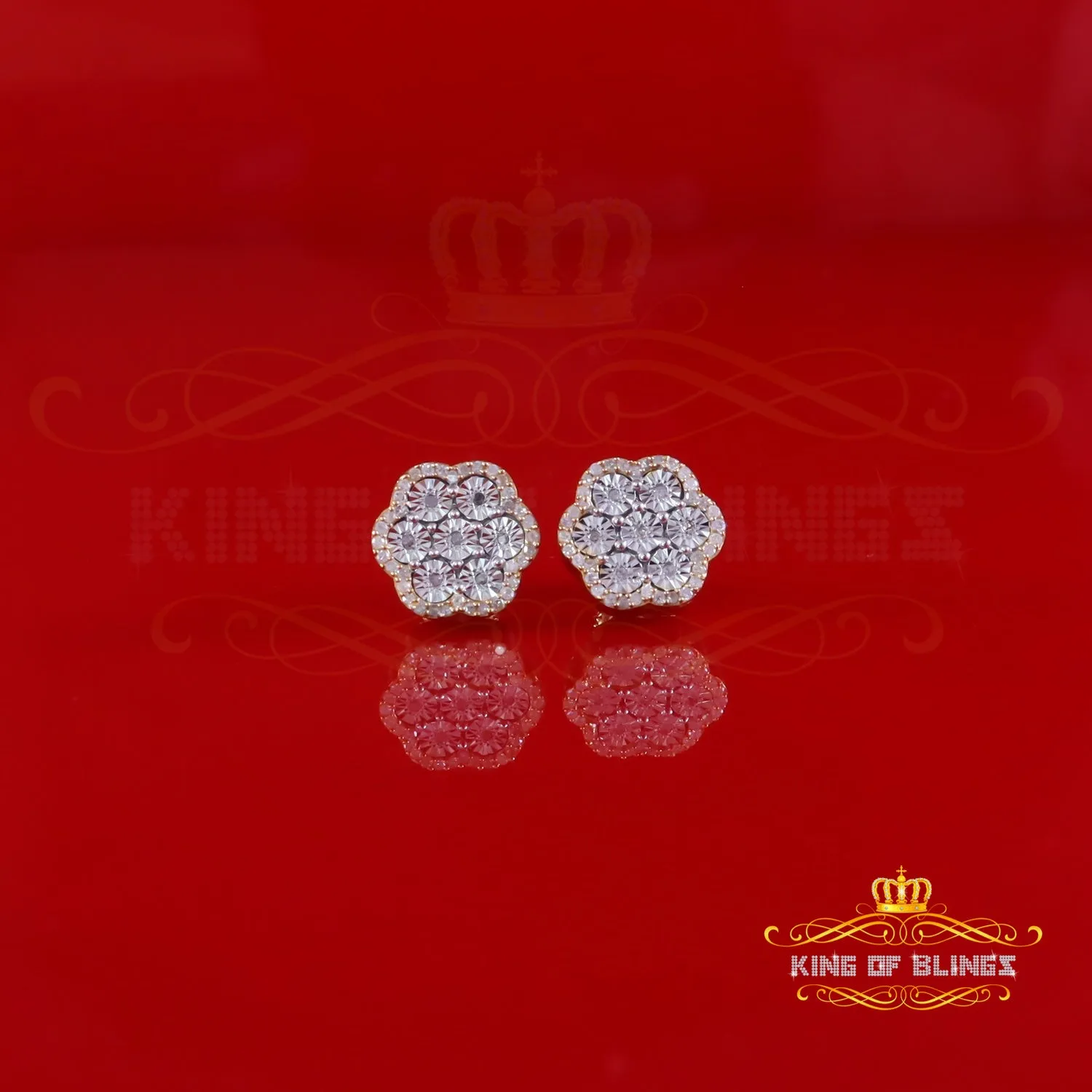 King of Blings-Miracle Set Small 0.40ct Diamond 925 Silver Yellow for Men/Women Stud Earrings