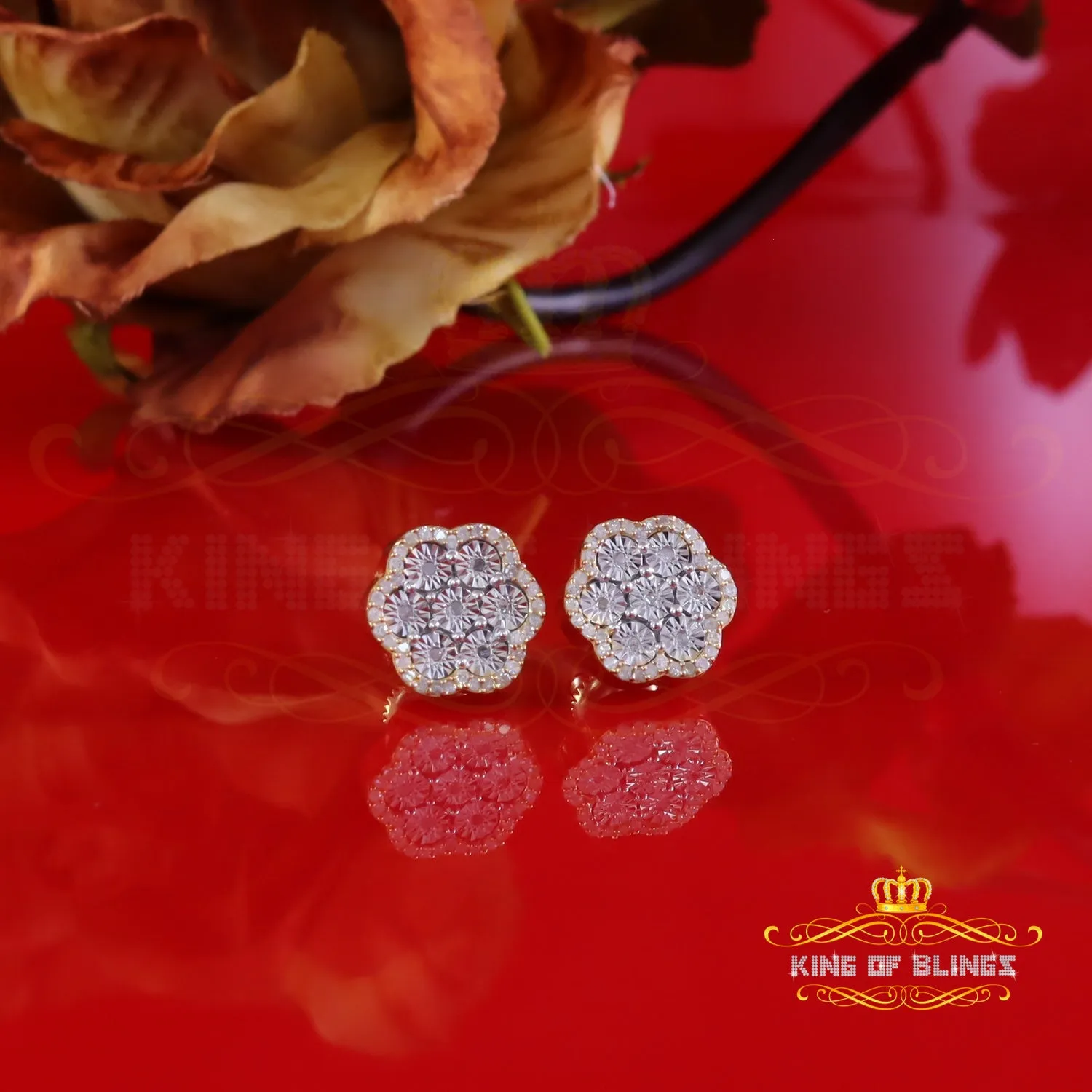 King of Blings-Miracle Set Small 0.40ct Diamond 925 Silver Yellow for Men/Women Stud Earrings