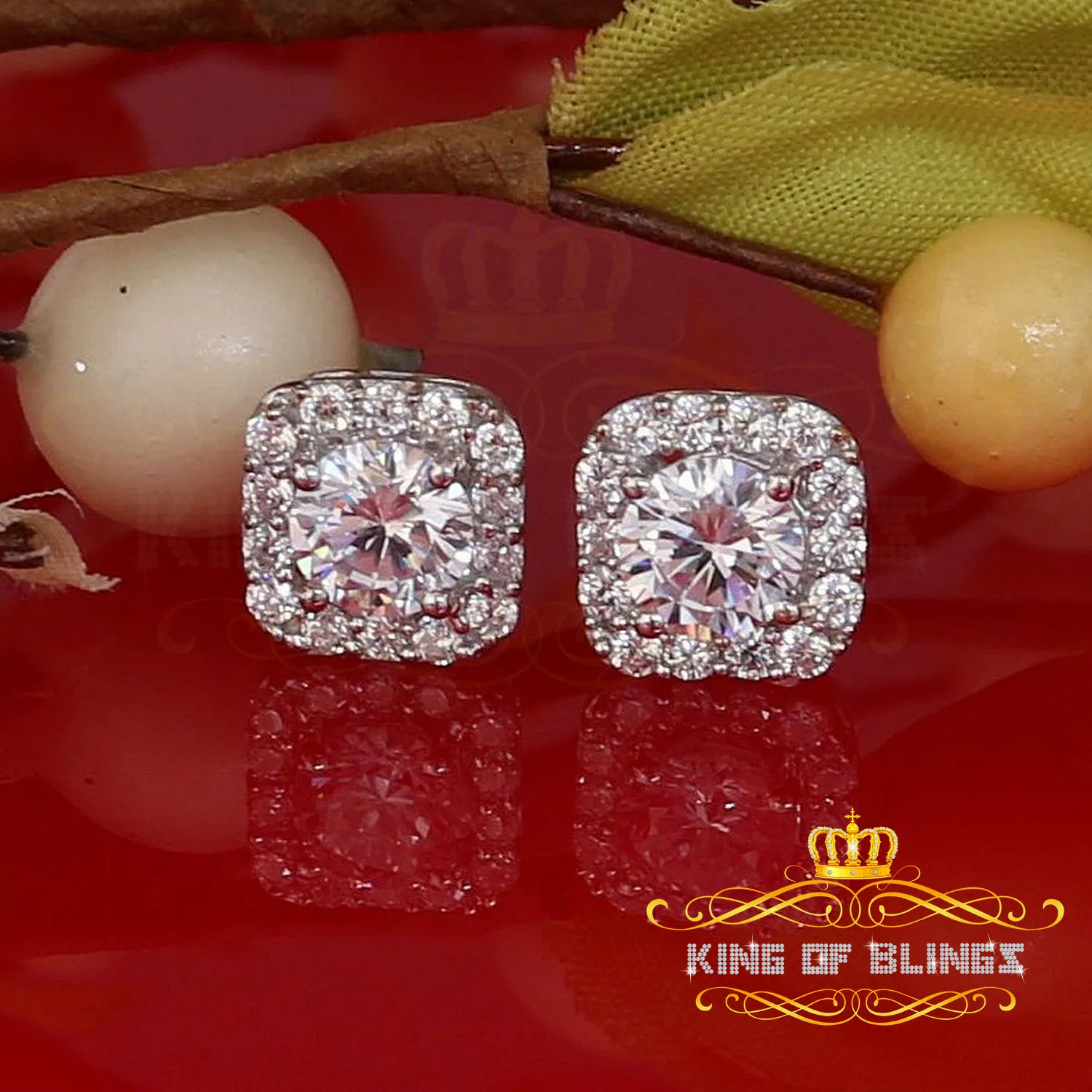 King of Blings- White 3.8ct Cubic Zirconia 925 Sterling Silver Women's & Men's Square Earrings