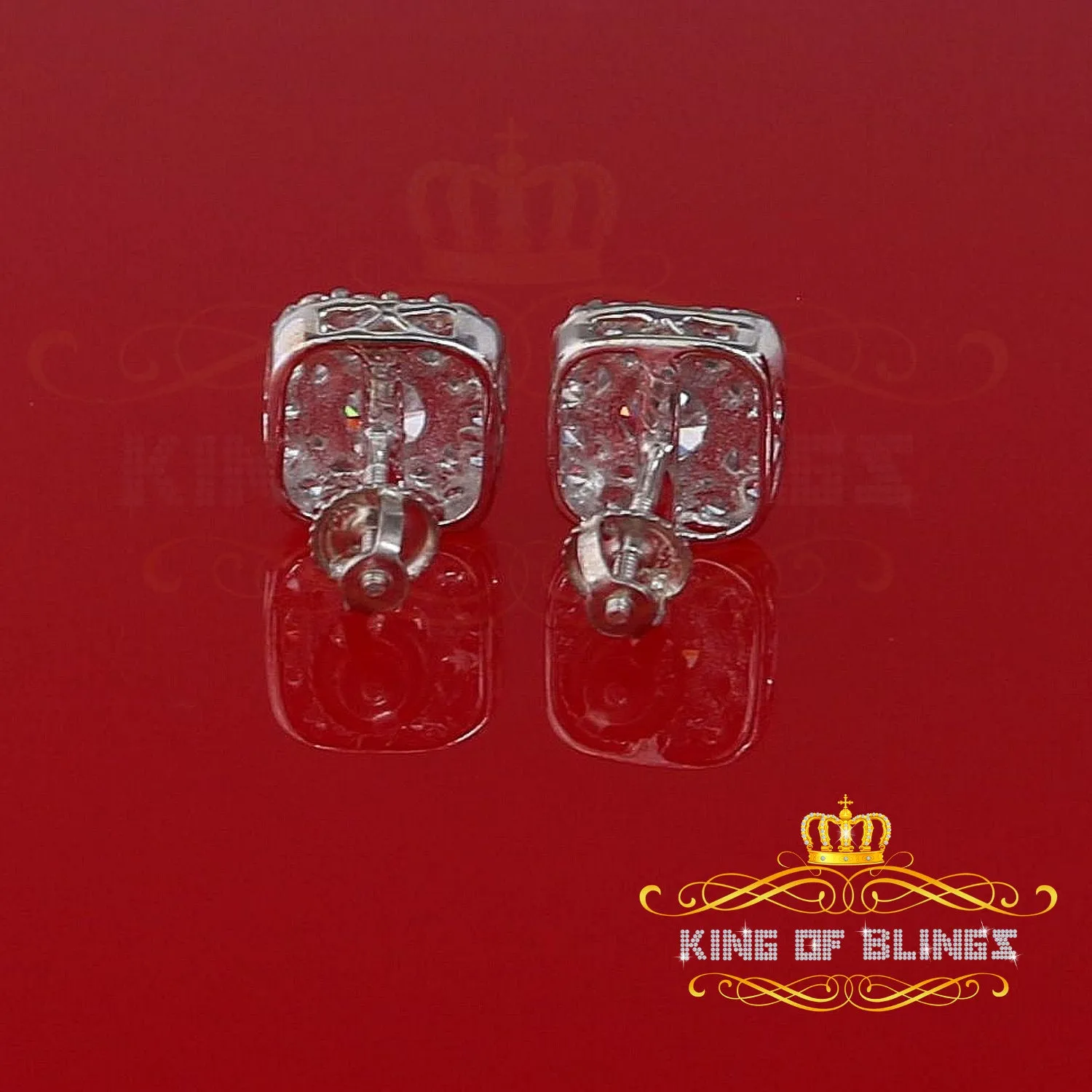 King of Blings- White 3.8ct Cubic Zirconia 925 Sterling Silver Women's & Men's Square Earrings