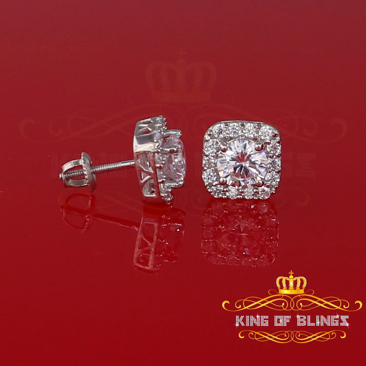 King of Blings- White 3.8ct Cubic Zirconia 925 Sterling Silver Women's & Men's Square Earrings