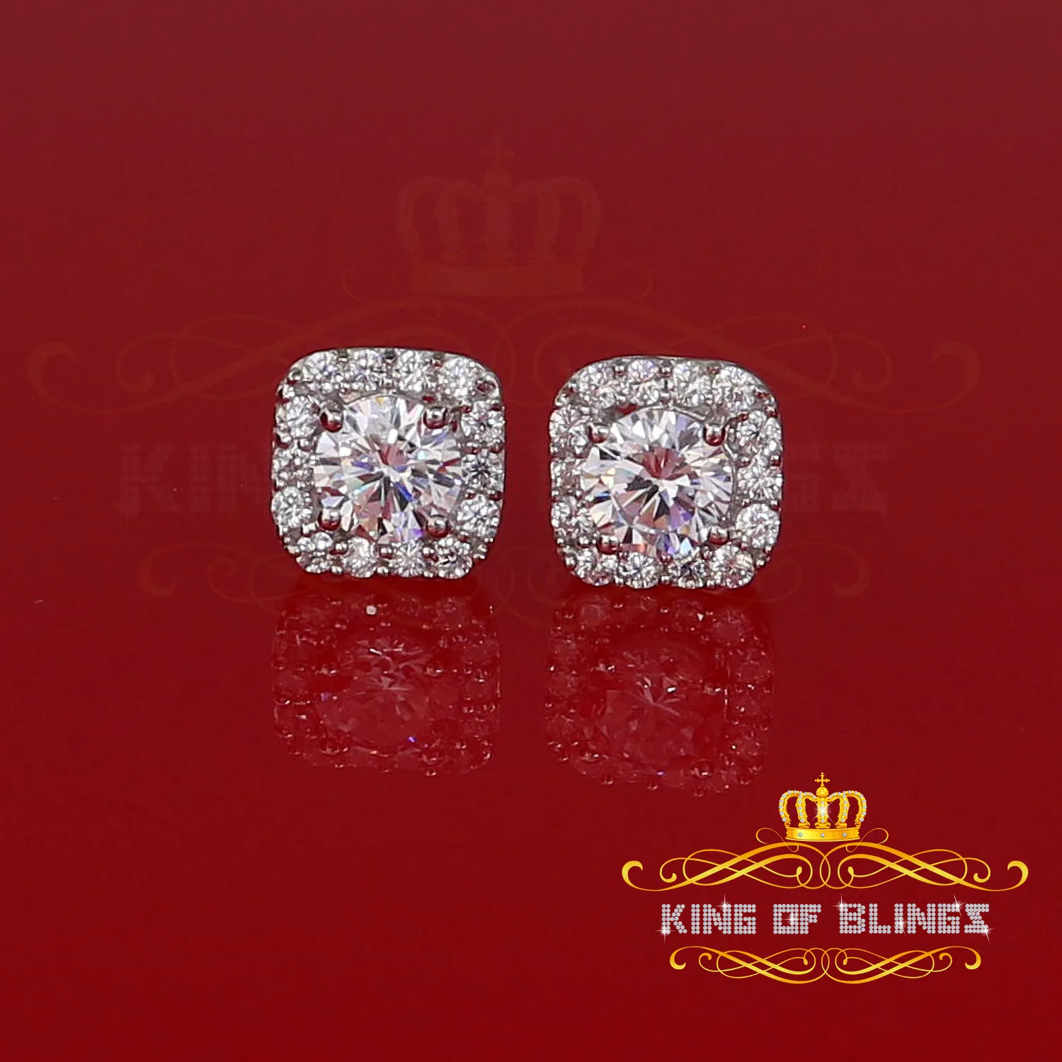 King of Blings- White 3.8ct Cubic Zirconia 925 Sterling Silver Women's & Men's Square Earrings