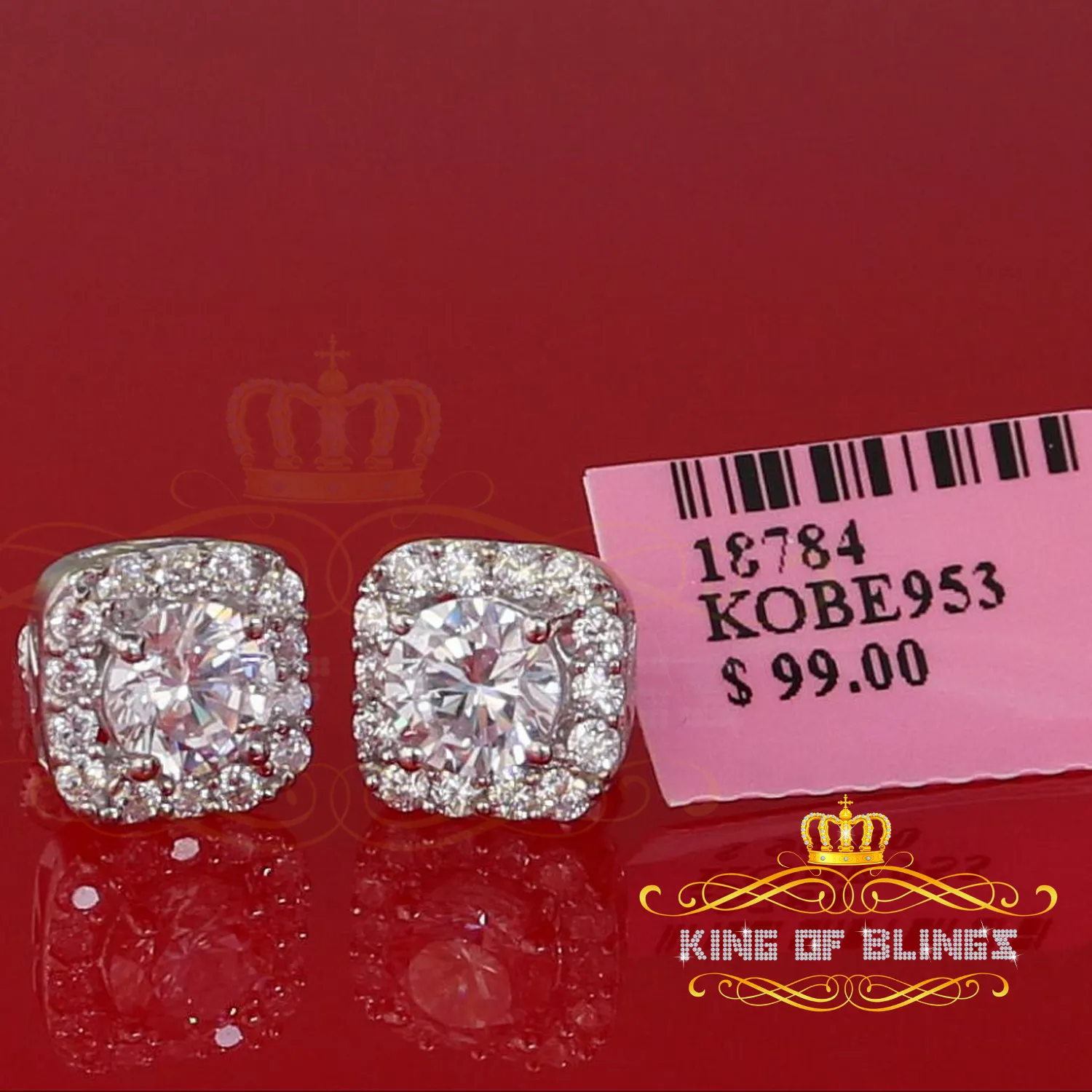 King of Blings- White 3.8ct Cubic Zirconia 925 Sterling Silver Women's & Men's Square Earrings