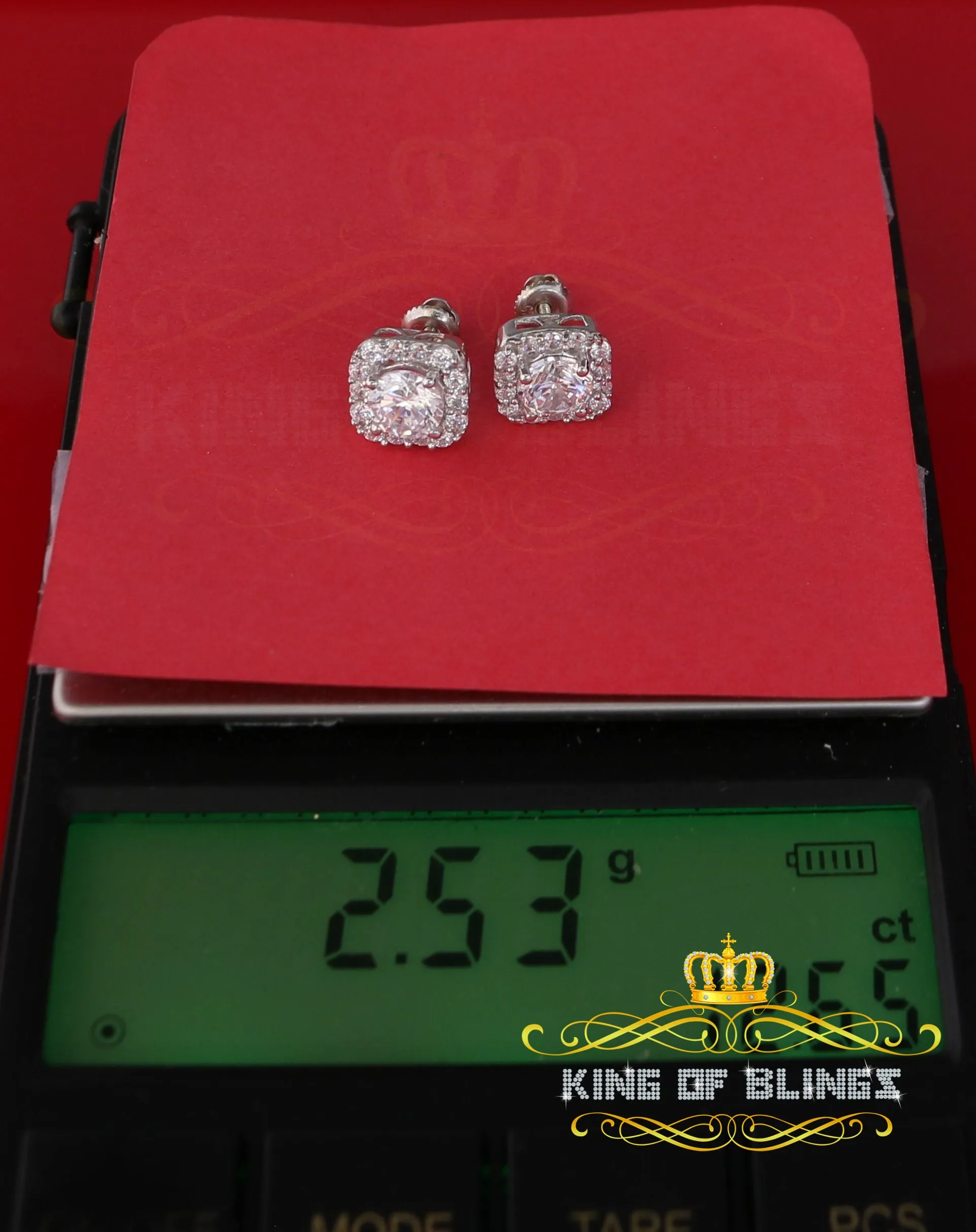 King of Blings- White 3.8ct Cubic Zirconia 925 Sterling Silver Women's & Men's Square Earrings