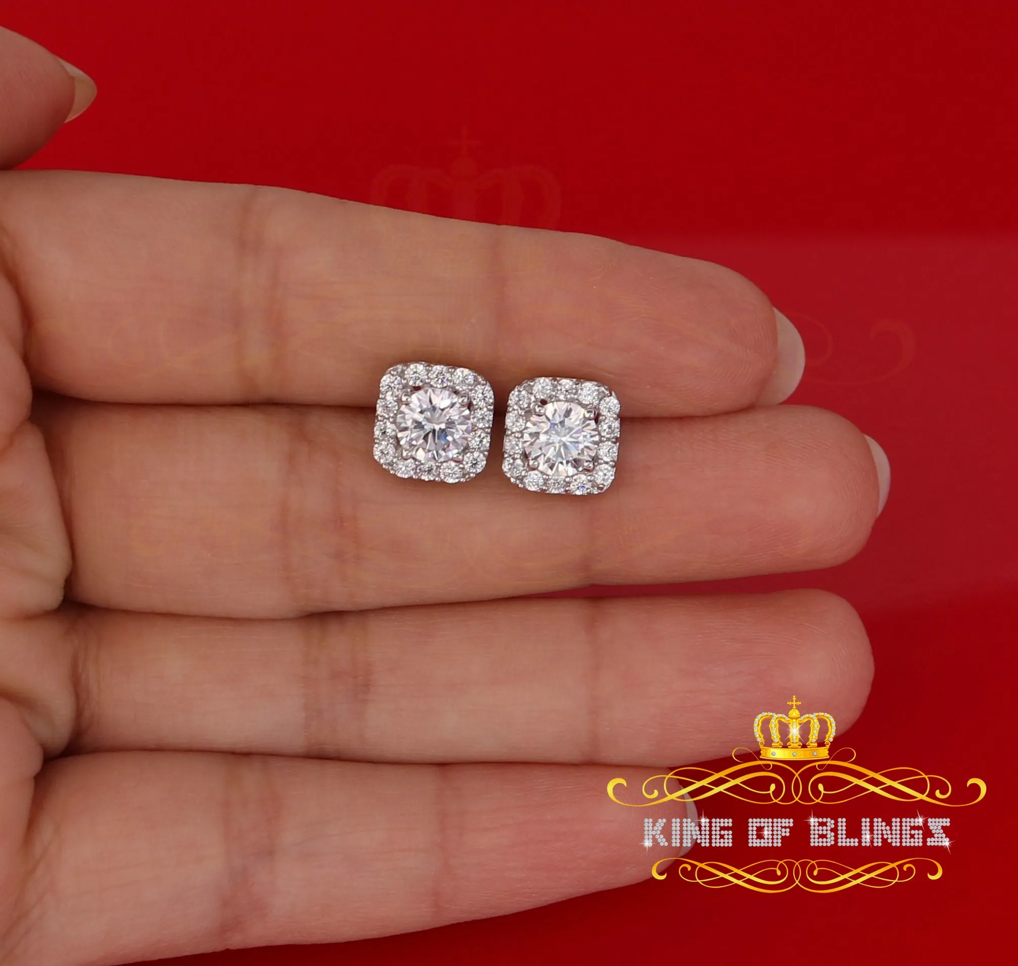 King of Blings- White 3.8ct Cubic Zirconia 925 Sterling Silver Women's & Men's Square Earrings