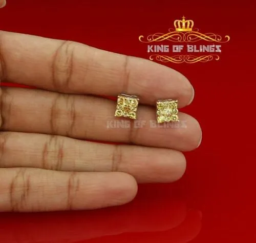 King of Blings-White Silver 1.68ct Cubic Zirconia Yellow Stone Womens/Men's Square Earrings