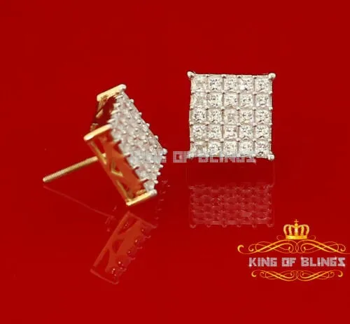 King of Bling's Yellow 925 Silver Screw Back 2.25ct Cubic Zirconia Women Hip Hop Square Earrings