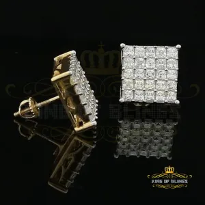 King of Bling's Yellow 925 Silver Screw Back 2.25ct Cubic Zirconia Women Hip Hop Square Earrings