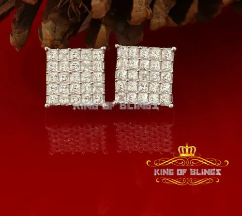 King of Bling's Yellow 925 Silver Screw Back 2.25ct Cubic Zirconia Women Hip Hop Square Earrings