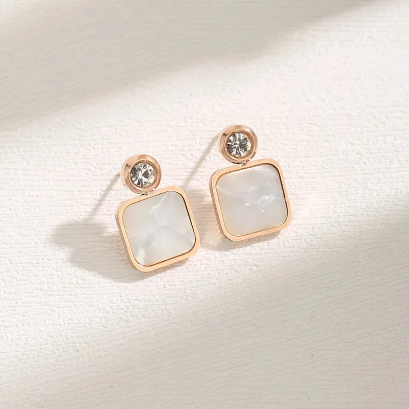 korean vintage delicate zircon shell heart stainless steel gold plated light luxury women's  high quality design stud earrings