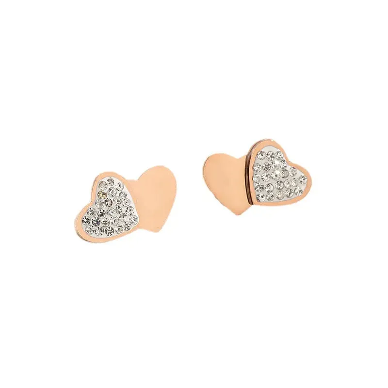 korean vintage delicate zircon shell heart stainless steel gold plated light luxury women's  high quality design stud earrings