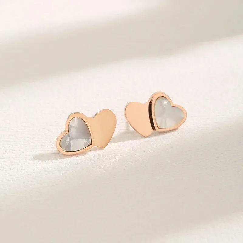 korean vintage delicate zircon shell heart stainless steel gold plated light luxury women's  high quality design stud earrings