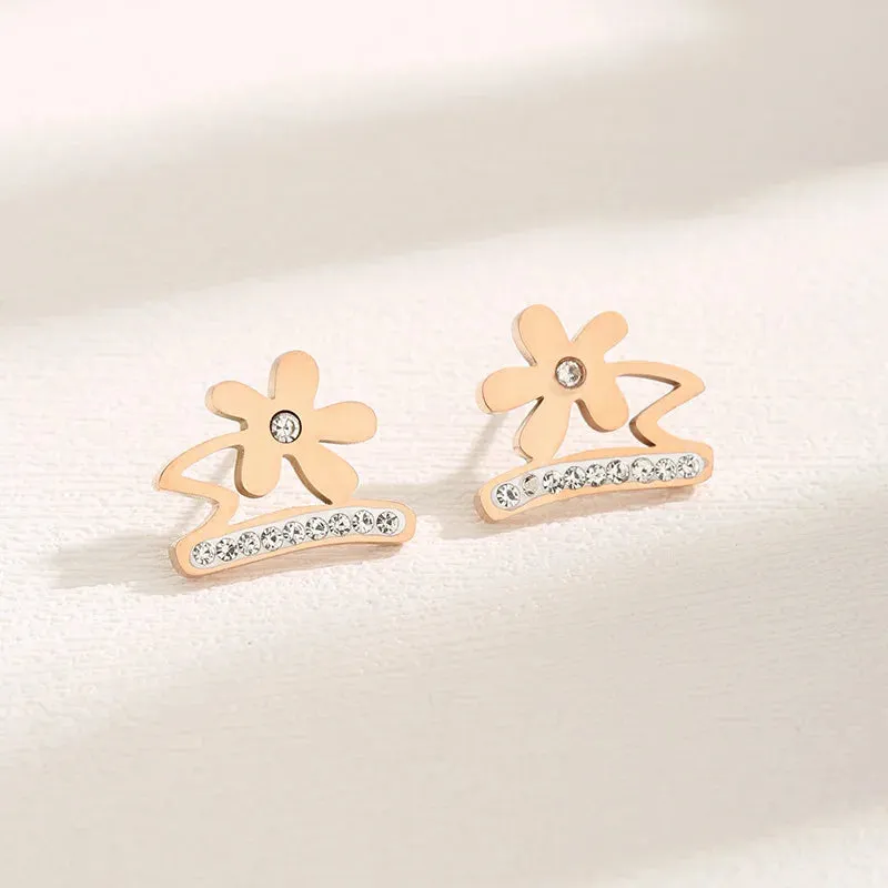 korean vintage delicate zircon shell heart stainless steel gold plated light luxury women's  high quality design stud earrings